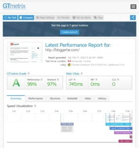 HostArmada Hosting Performance data on GtMerix