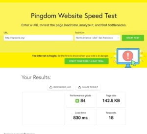 Pingdom Speed Test Results Hostinger Shared Web Hosting Premium Plan